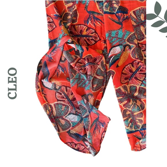 CLEO Tropical Leaf Print Tulip Pants Orange Elastic Waist – Size XL - Picture 5 of 7